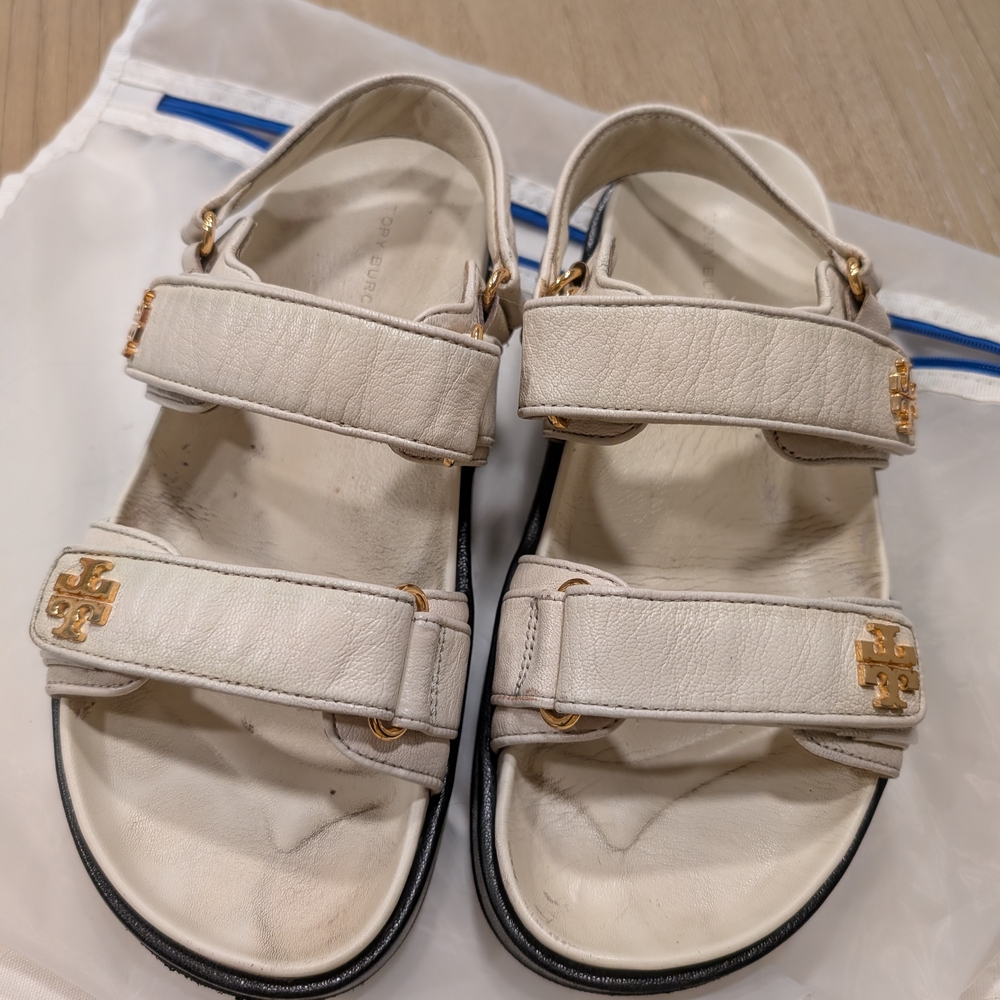Tory Burch White Sandals with Gold Accents